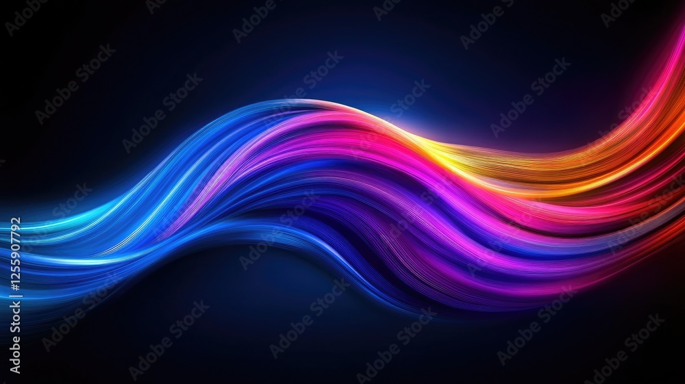 Fototapeta premium Colorful abstract wave pattern with vibrant neon hues on dark background