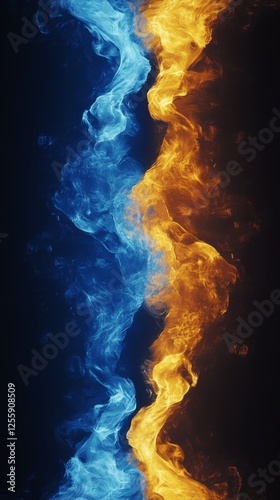 Colorful swirling smoke patterns in blue and orange against a dark background