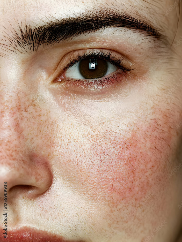 Close-up of a young woman's face showcasing natural beauty and detailed facial features in a soft light setting Close-up of a young woman's face showcasing natural beauty and detailed facial features in a soft light setting