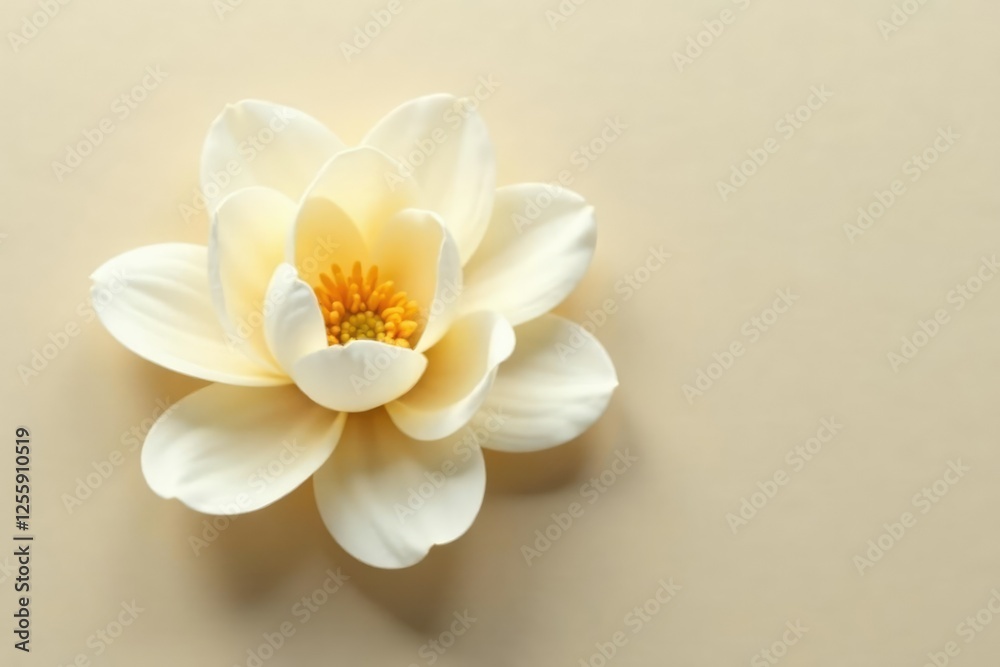 Soft white petals gently unfolding on a beige surface, gold, elegant Soft white petals gently unfolding on a beige surface, gold, elegant