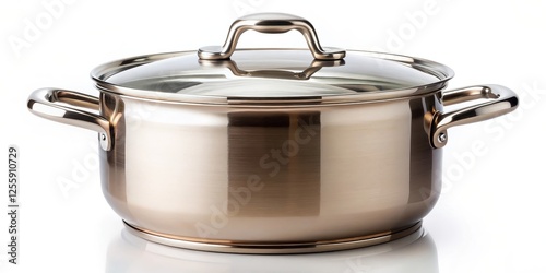 Stainless Steel Pot with Glass Lid on White Background