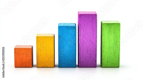 Colorful Wooden Blocks Displayed as a Growing Bar Graph on a White Background