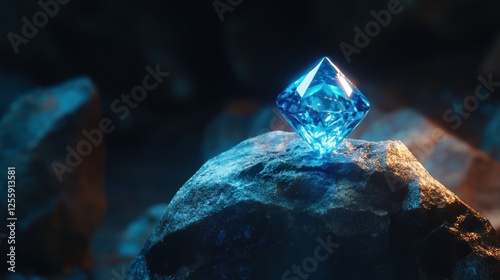 Radiant Blue Diamond on Dark Rocks photo