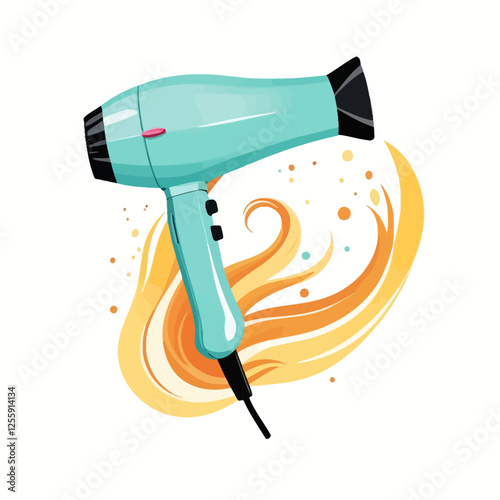 Vector illustration of blue hair dryer,blue blow dryer on white background.	
