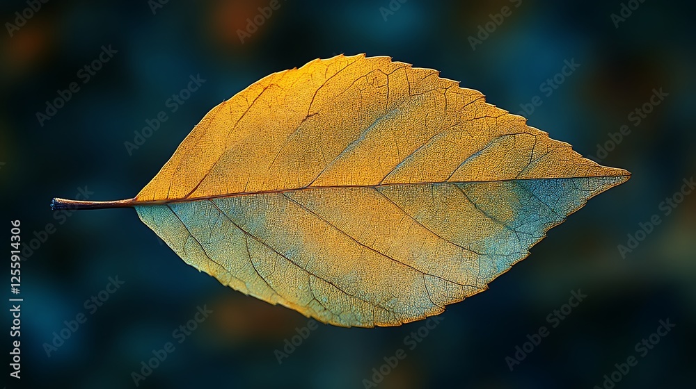 Obraz premium A Single Translucent Autumn Leaf Against A Dark Background