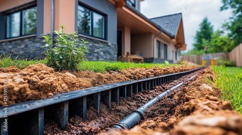 Garden irrigation system installation in residential backyard environment