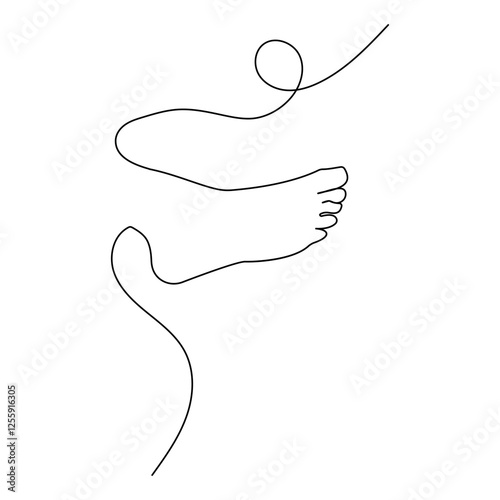 Foot sole single-line art on a white artboard beautifully portrays the simplicity and symmetry of a foot’s sole, using a single fluid line to express its natural form.