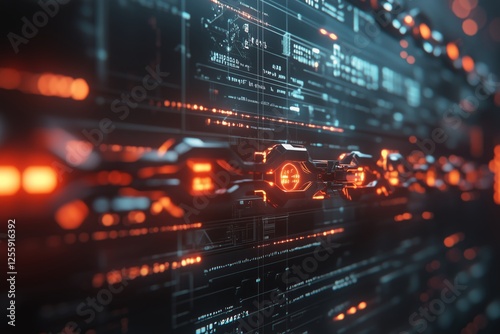Digital network with glowing data streams in a high-tech environment