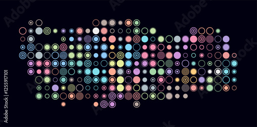 Turkey, shape of the country built of colored cells. Digital style map of Turkey on a dark background. Large size circle blocks. Amazing vector illustration.