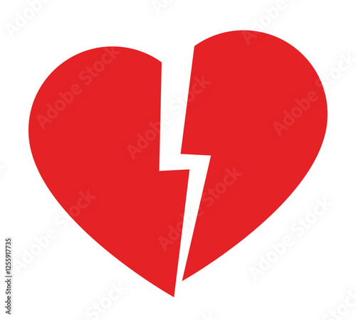 broken heart shape symbol, vector silhouette illustration of red heart cut in half isolated on white