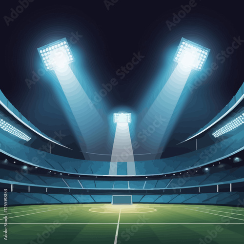 Soccer game Vector Stadium. Football arena field with bright stadium lights design	
