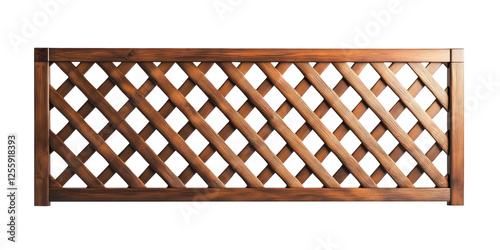 A close-up image shows a section of a brown, wooden fence panel with a diamond lattice pattern.