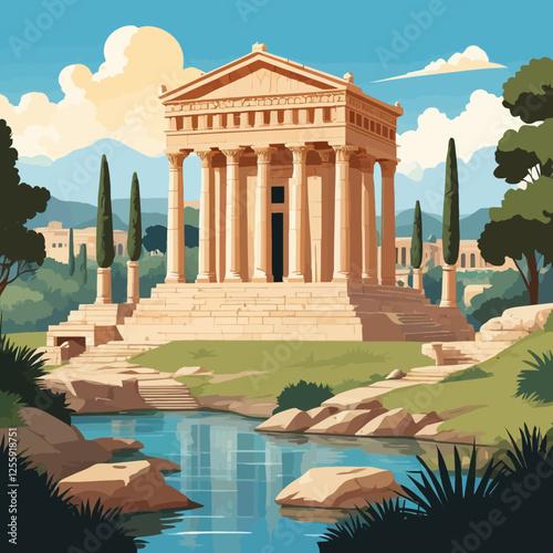 Temple of Artemis, wonder of the world vector illustration	