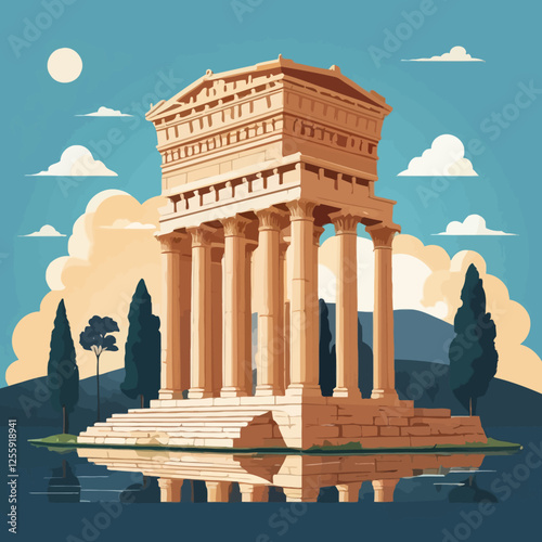 Temple of Artemis, wonder of the world vector illustration	