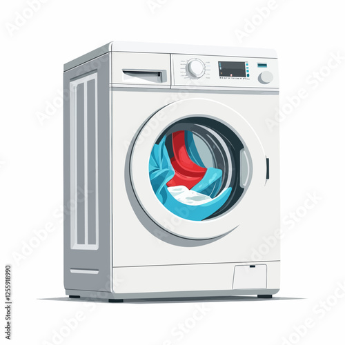 White Washing machine, realistic, on white background, vector illustration.	
