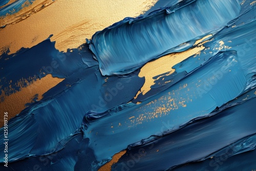Bold blue and gold abstract painting with textured strokes for a striking vis...