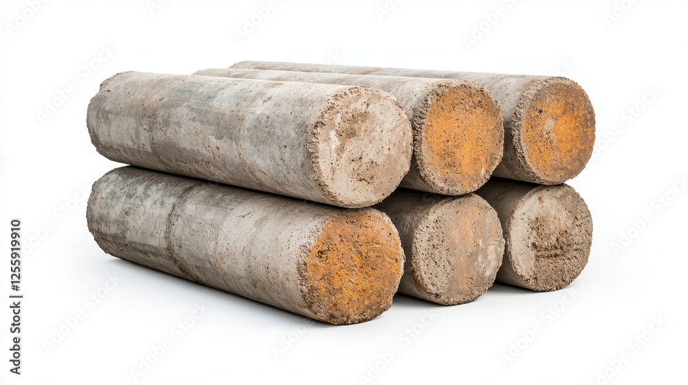 Stack of Finished Concrete Logs with Raw Wood Ends Against a Plain Background Stack of Finished Concrete Logs with Raw Wood Ends Against a Plain Background