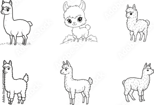 Alpaca black vector bundle , Alpaca vector bundle , Alpaca silhouette line art vector Ai Generated  