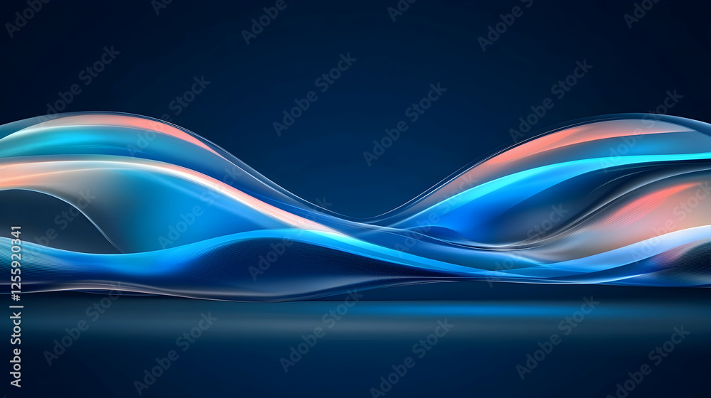 Obraz premium Abstract wave motion on dark backdrop, luminous teal and coral shades blend in a fluid, dynamic, modern design for visual background