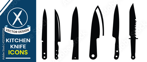 Set of knives icon, vector. Kitchen knife icon vector set design. Silhouette of kitchen knives, chef knife. Vector illustration.