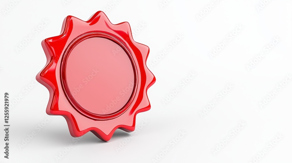Three-dimensional Red Seal Emblem Symbol Isolated on White Background Representing Authenticity Three-dimensional Red Seal Emblem Symbol Isolated on White Background Representing Authenticity