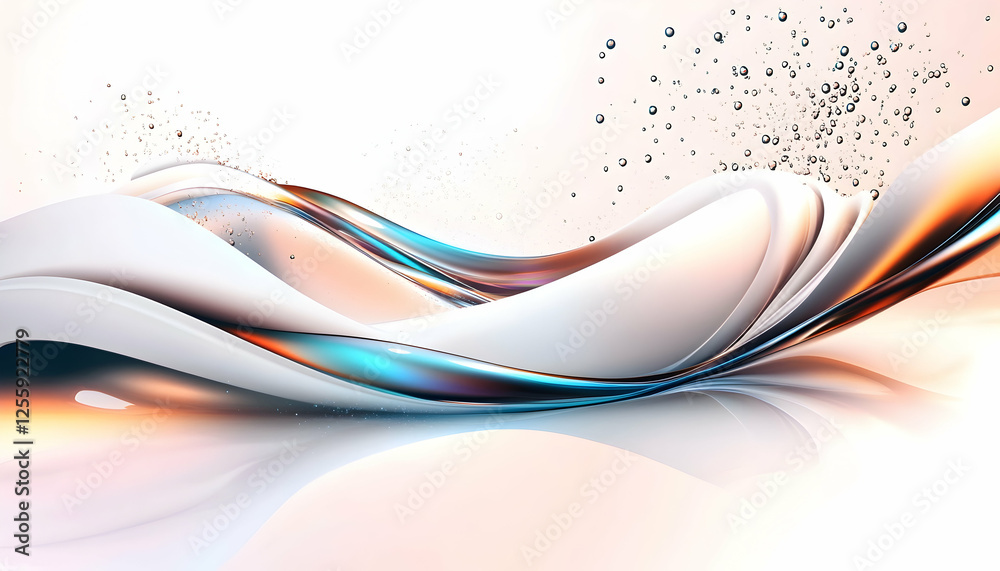 Fototapeta premium Abstract white wave with bubbles on white background for use in modern technology or medical illustrations or designs and product presentations