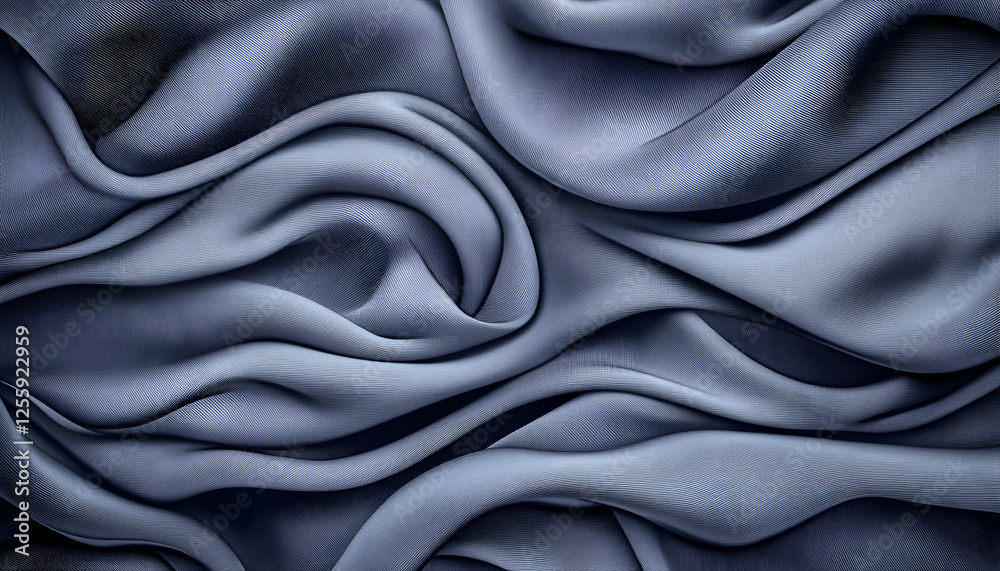 Obraz premium Artistic folds of blue fabric create a captivating swirl pattern, perfect for backgrounds, textures, or elegant design elements