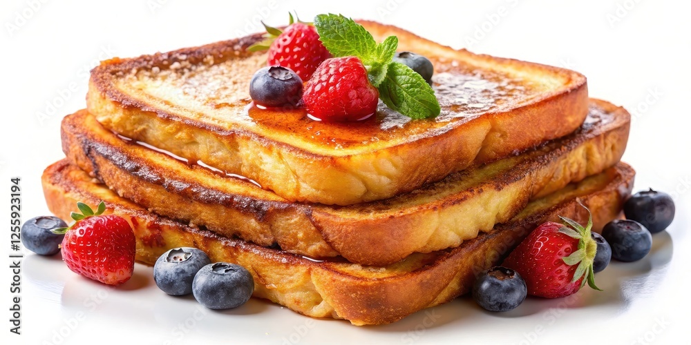 French Toast with Berries on White Background French Toast with Berries on White Background