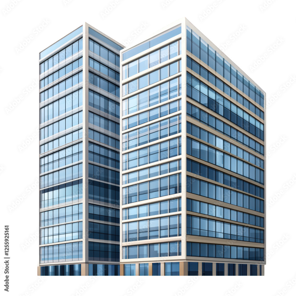 Tall buildings in the city, decorated with blue curtain walls and glass Tall buildings in the city, decorated with blue curtain walls and glass