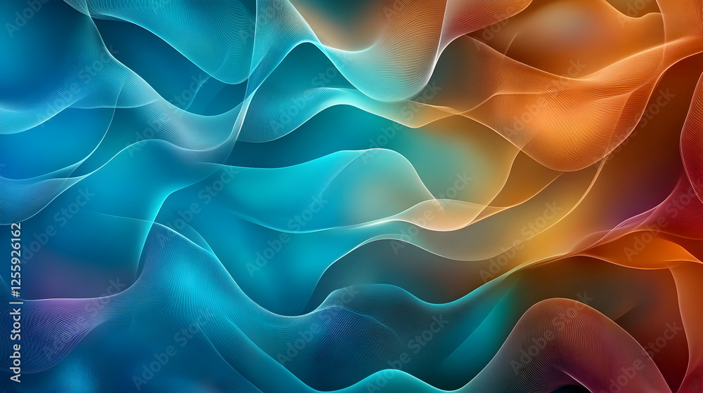 Obraz premium Elegant wavy lines art with flowing movement, gradient colors for a dynamic, modern backdrop or artistic presentation with texture details