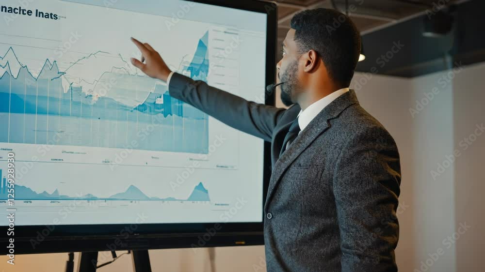 Business presentation on data analysis by a professional in an office Business presentation on data analysis by a professional in an office