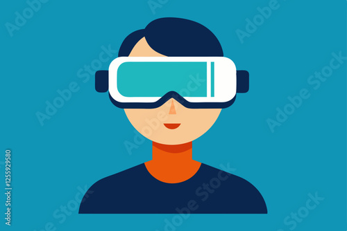 A person Virtual Reality Enthusiast Wearing VR Headset  vector illustration , flat vector of virtual reality illustration 