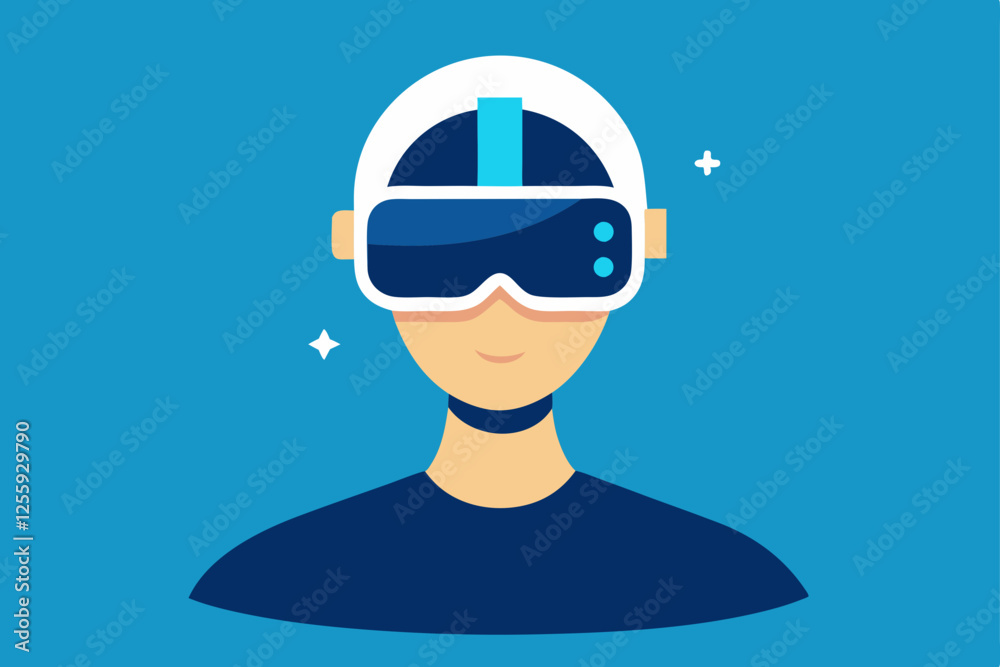 A person Virtual Reality Enthusiast Wearing VR Headset vector illustration , flat vector of virtual reality illustration A person Virtual Reality Enthusiast Wearing VR Headset vector illustration , flat vector of virtual reality illustration
