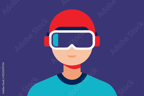 A person Virtual Reality Enthusiast Wearing VR Headset  vector illustration , flat vector of virtual reality illustration 