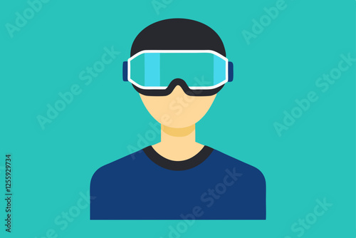 A person Virtual Reality Enthusiast Wearing VR Headset  vector illustration , flat vector of virtual reality illustration 