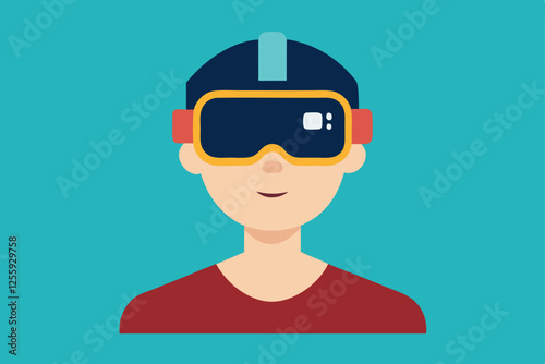 A person Virtual Reality Enthusiast Wearing VR Headset  vector illustration , flat vector of virtual reality illustration 