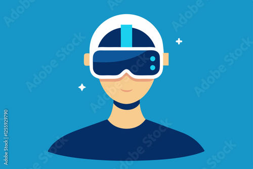 A person Virtual Reality Enthusiast Wearing VR Headset  vector illustration , flat vector of virtual reality illustration 
