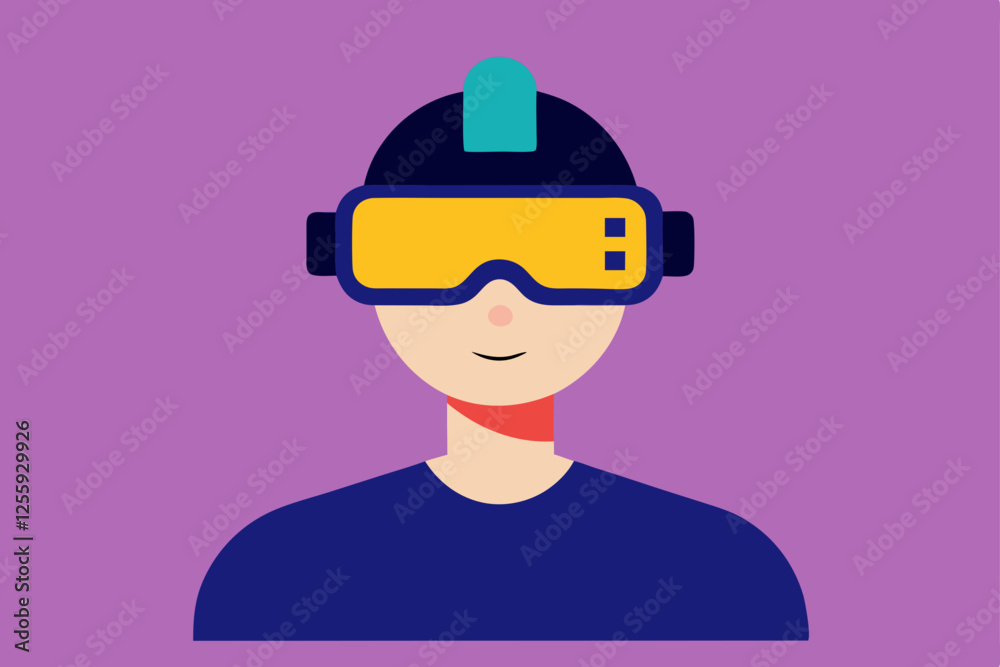 A person Virtual Reality Enthusiast Wearing VR Headset vector illustration , flat vector of virtual reality illustration A person Virtual Reality Enthusiast Wearing VR Headset vector illustration , flat vector of virtual reality illustration