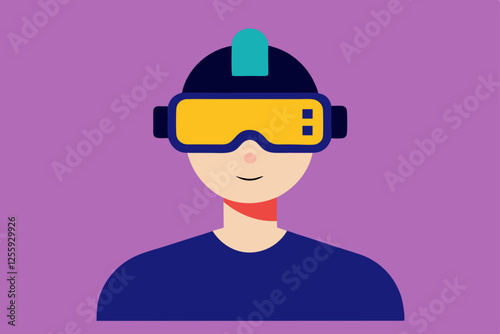 A person Virtual Reality Enthusiast Wearing VR Headset  vector illustration , flat vector of virtual reality illustration 