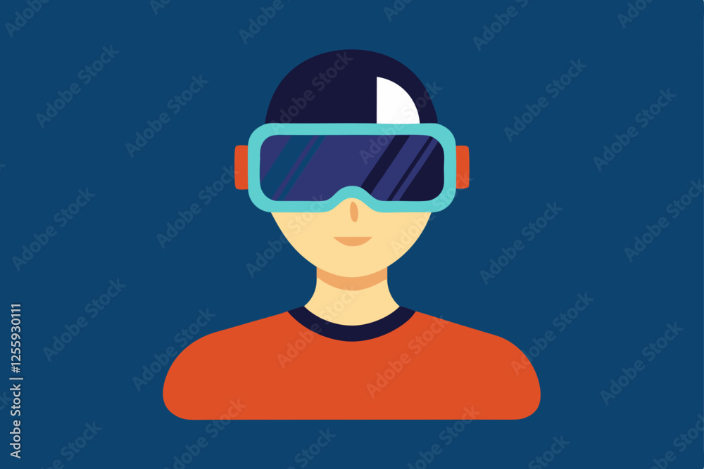A person Virtual Reality Enthusiast Wearing VR Headset vector illustration , flat vector of virtual reality illustration A person Virtual Reality Enthusiast Wearing VR Headset vector illustration , flat vector of virtual reality illustration
