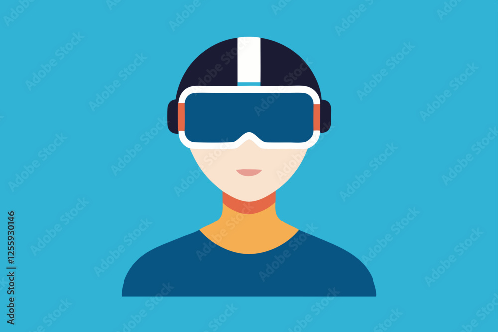 A person Virtual Reality Enthusiast Wearing VR Headset vector illustration , flat vector of virtual reality illustration A person Virtual Reality Enthusiast Wearing VR Headset vector illustration , flat vector of virtual reality illustration