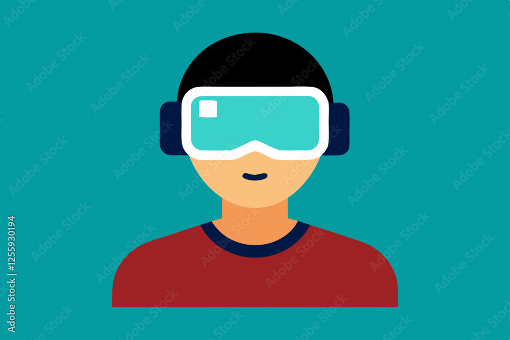 A person Virtual Reality Enthusiast Wearing VR Headset vector illustration , flat vector of virtual reality illustration A person Virtual Reality Enthusiast Wearing VR Headset vector illustration , flat vector of virtual reality illustration