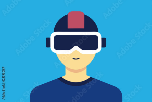 A person Virtual Reality Enthusiast Wearing VR Headset  vector illustration , flat vector of virtual reality illustration 