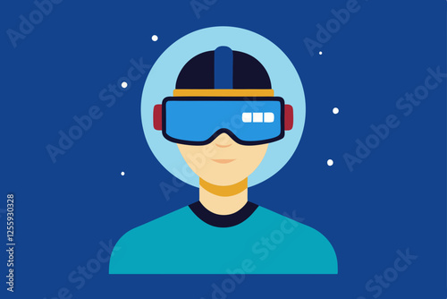 A person Virtual Reality Enthusiast Wearing VR Headset  vector illustration , flat vector of virtual reality illustration 