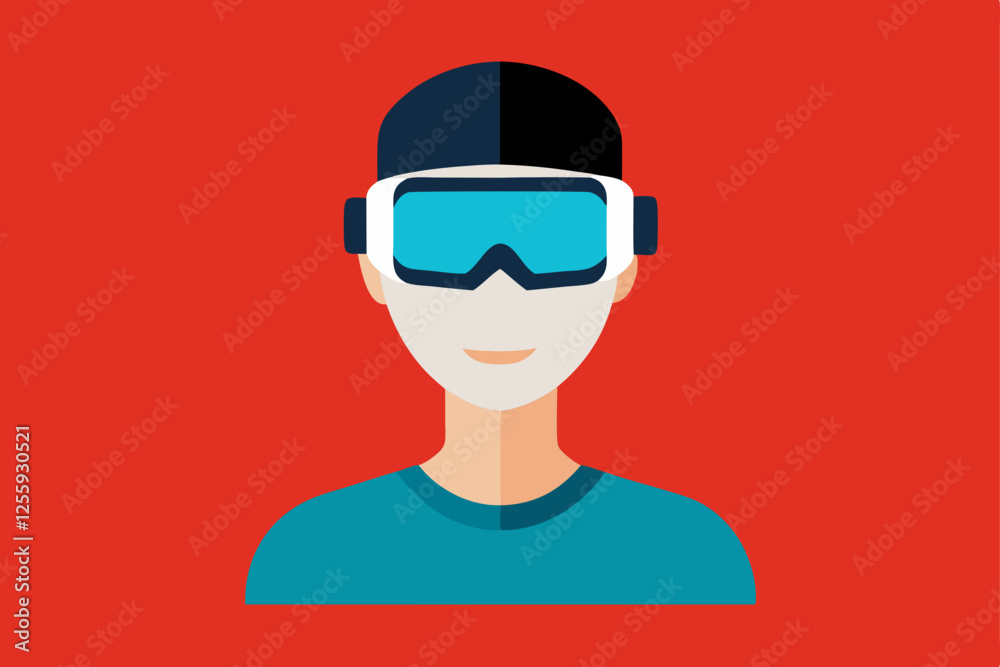 A person Virtual Reality Enthusiast Wearing VR Headset vector illustration , flat vector of virtual reality illustration A person Virtual Reality Enthusiast Wearing VR Headset vector illustration , flat vector of virtual reality illustration