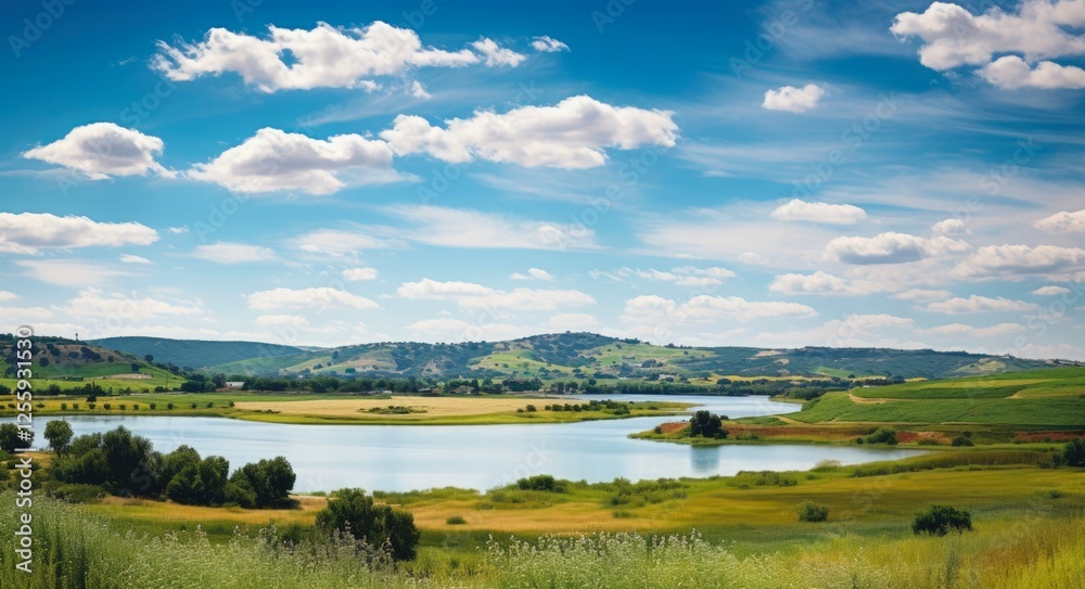 Obraz premium Captivating Scenery of Paso Robles - Stunning Landscape Views of Rivers, Fields, and Autumn Colors Amidst the Beauty of Nature and Blue Skies