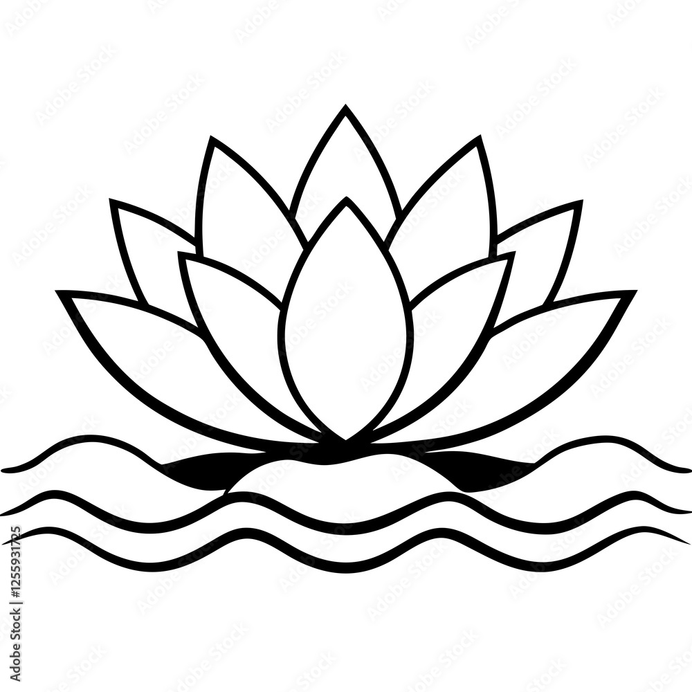 Lotus Flower vector line drawing illustration, lotus line art minimalist logo for business Lotus Flower vector line drawing illustration, lotus line art minimalist logo for business