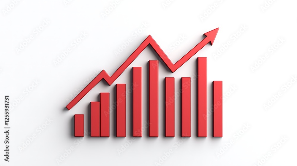 A dynamic red graph shows upward growth trends, with bar segments illustrating increasing performance over time against a plain background. A dynamic red graph shows upward growth trends, with bar segments illustrating increasing performance over time against a plain background.