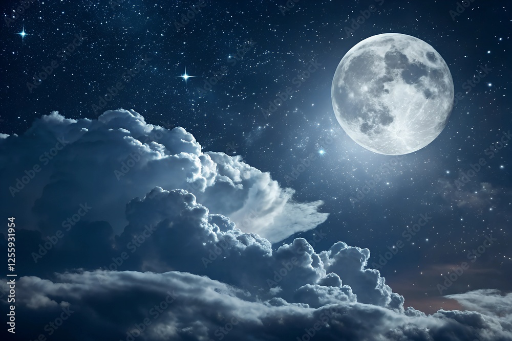 Fototapeta premium Full Moon Illuminating Starry Night Sky