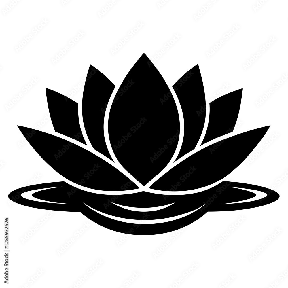 Silhouette of Stylized Lotus Flower with Waves Symbolizing Serenity, lotus flower logo icon illustration Silhouette of Stylized Lotus Flower with Waves Symbolizing Serenity, lotus flower logo icon illustration